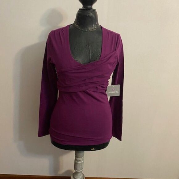 Athleta Purple wrap scoop neck long sleeve top, size S - Picture 1 of 3